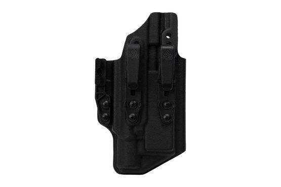 LAS Concealment Saya 2.0 Right Hand Holster for GLOCK 17/19 with X300U uses clips for attachment.